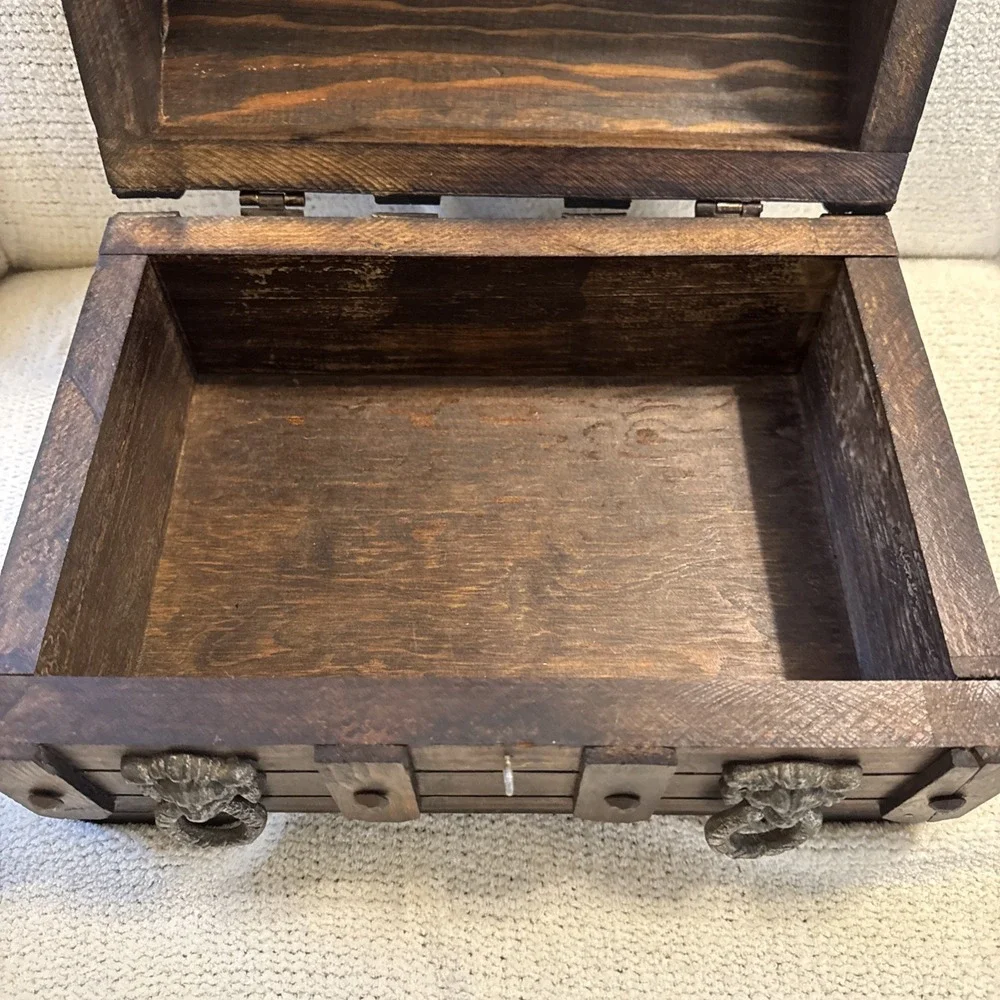 Vintage Wooden Treasure Chest Pirate Trinket Keepsake Storage Box 12